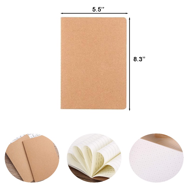8.3 x 5.5 Inches 30 Sheets Kraft Cover Horizontal Lined Page Notebook