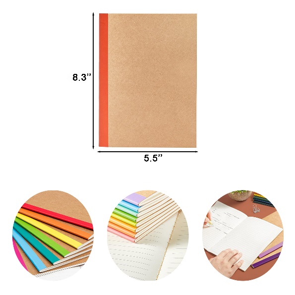 8.3 x 5.5 Inches 30 Sheets Kraft Cover with Rainbow Spines Notebook